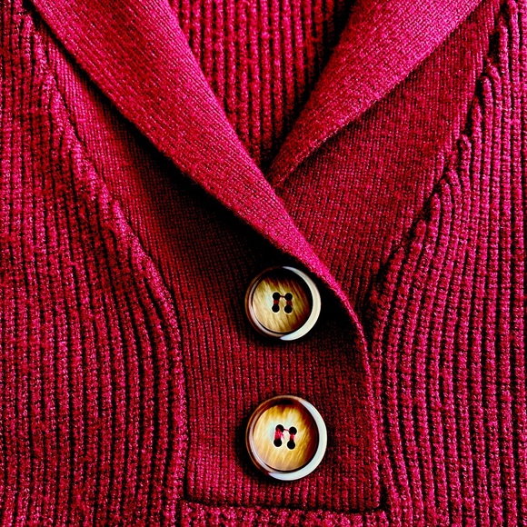 Sweater, notch collar, button trim, Oversize, Shaker knit, Wine XL - Picture 8 of 9